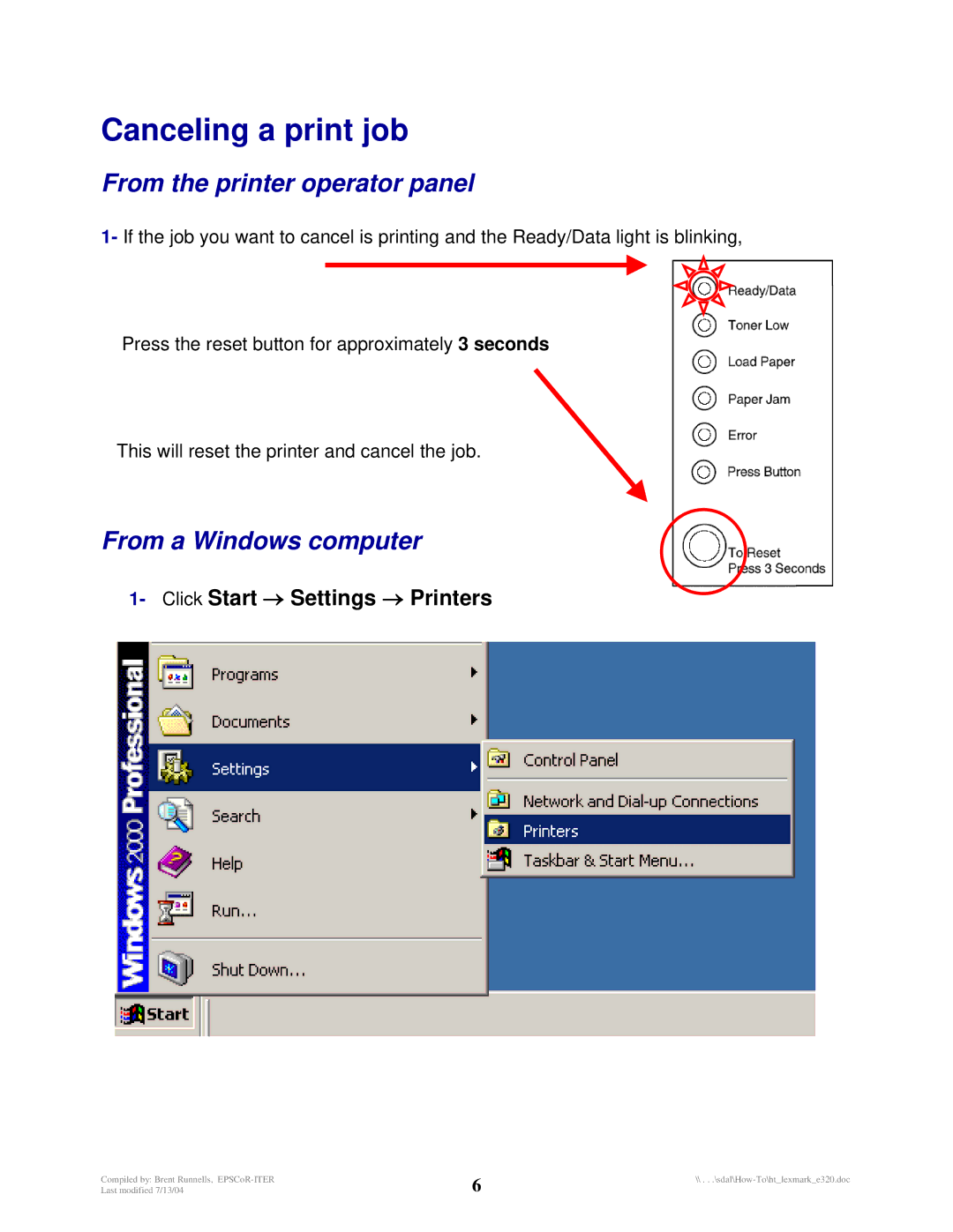 Lexmark E320 manual Canceling a print job, From the printer operator panel 