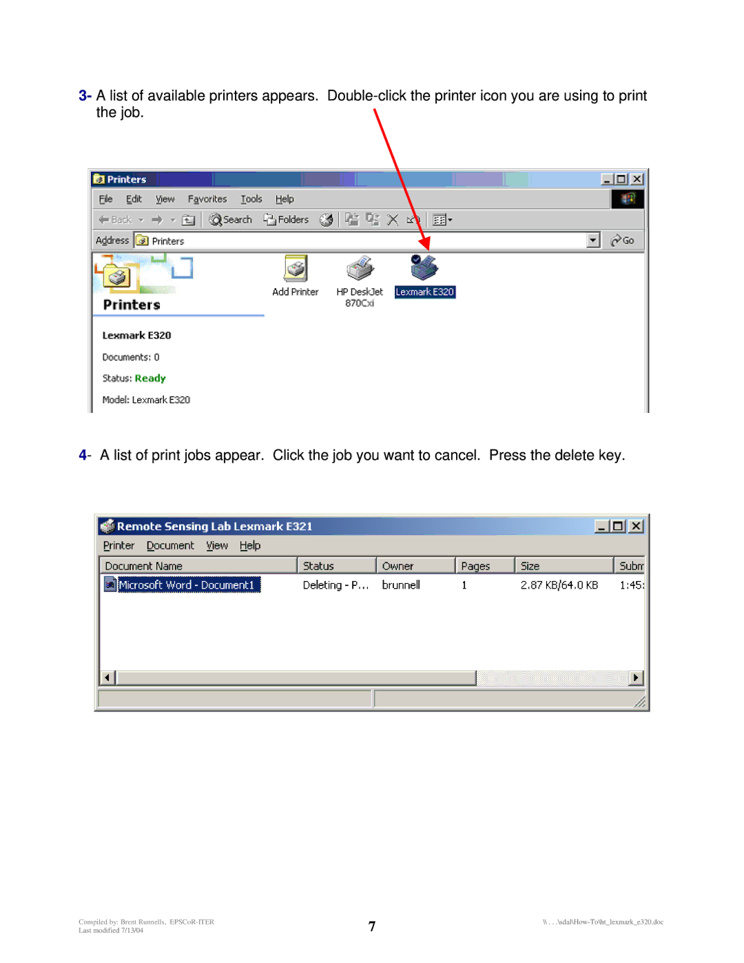 Lexmark E320 manual Compiled by Brent Runnells, EPSCoR-ITER 