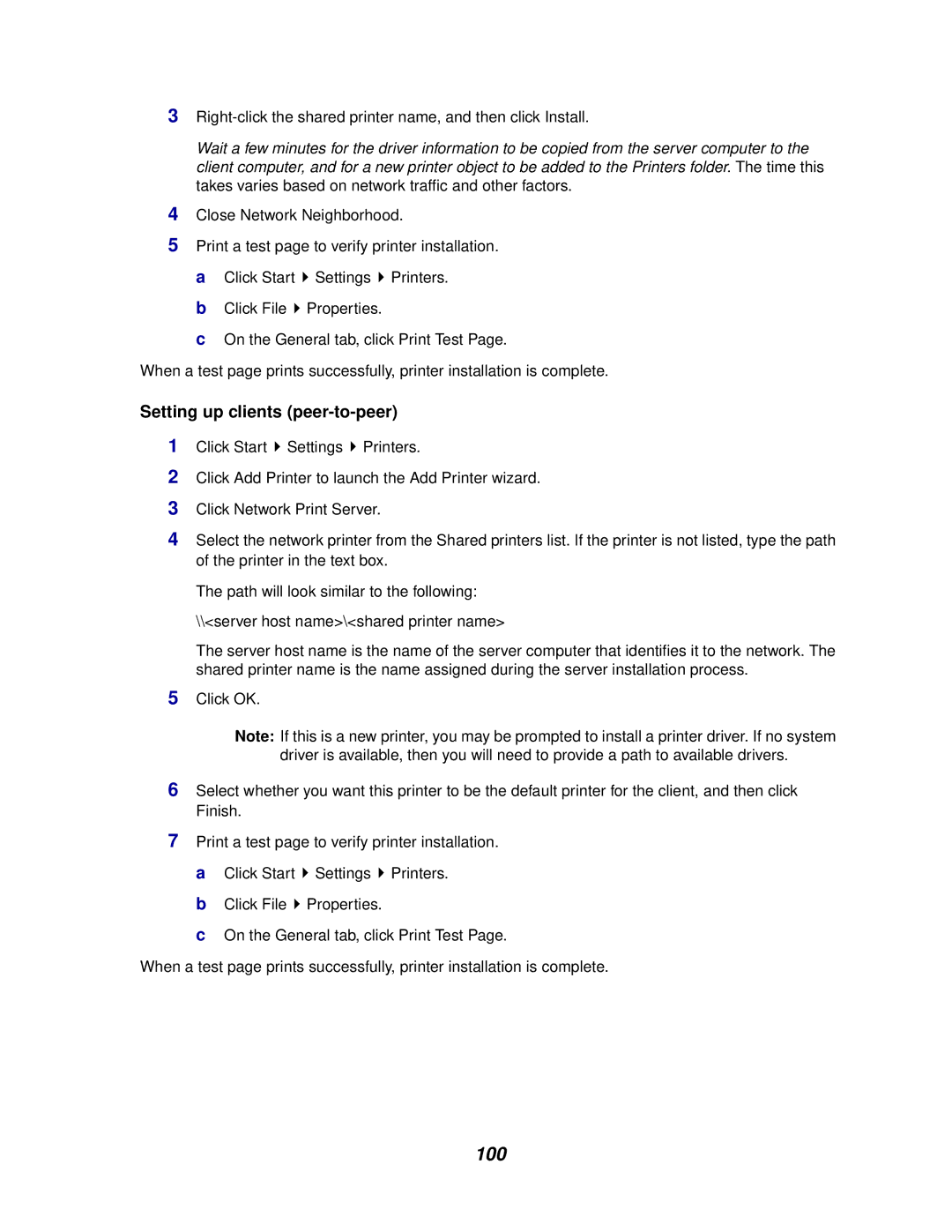 Lexmark E320/E322 manual Setting up clients peer-to-peer 