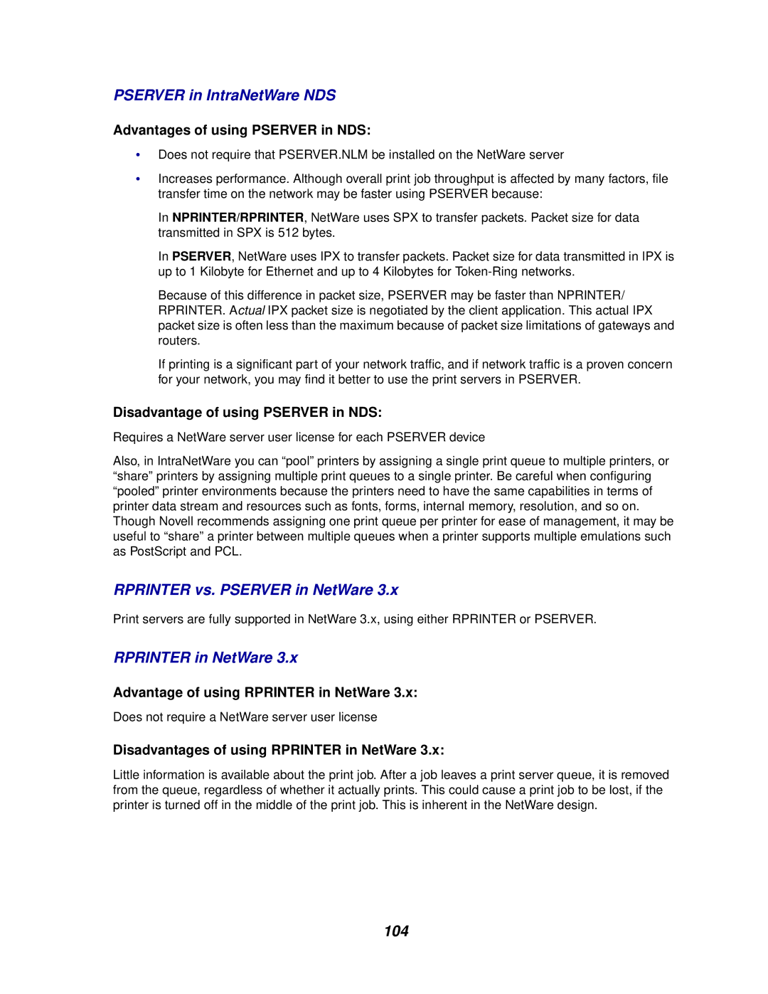 Lexmark E320/E322 manual Pserver in IntraNetWare NDS, Rprinter vs. Pserver in NetWare, Rprinter in NetWare 