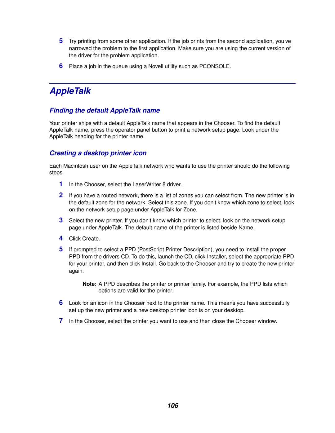 Lexmark E320/E322 manual Finding the default AppleTalk name, Creating a desktop printer icon 