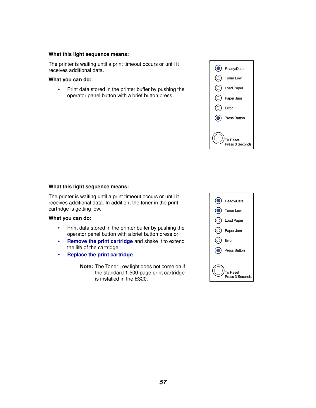 Lexmark E320/E322 manual What this light sequence means 