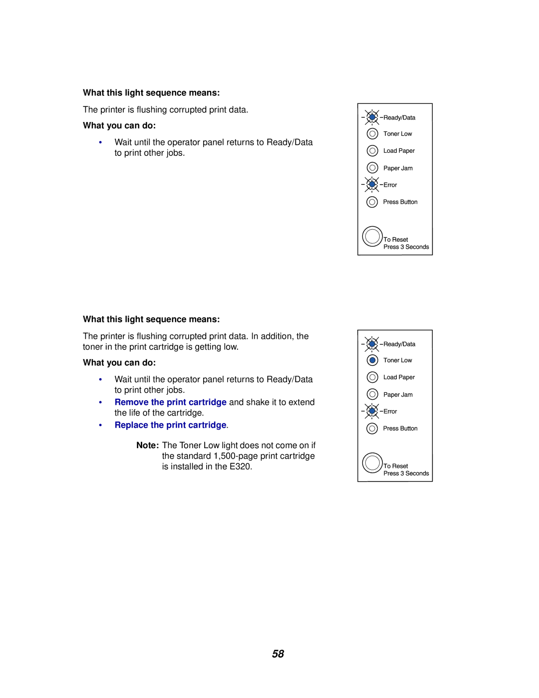 Lexmark E320/E322 manual Printer is flushing corrupted print data 