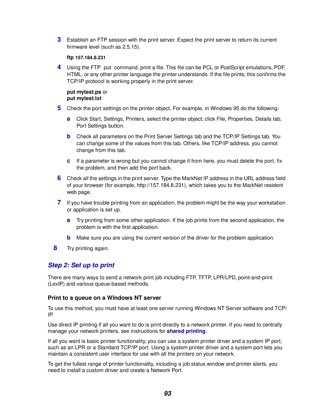 Lexmark E320/E322 manual Set up to print, Print to a queue on a Windows NT server 