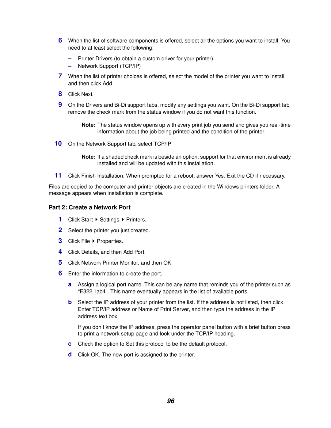 Lexmark E320/E322 manual Part 2 Create a Network Port 