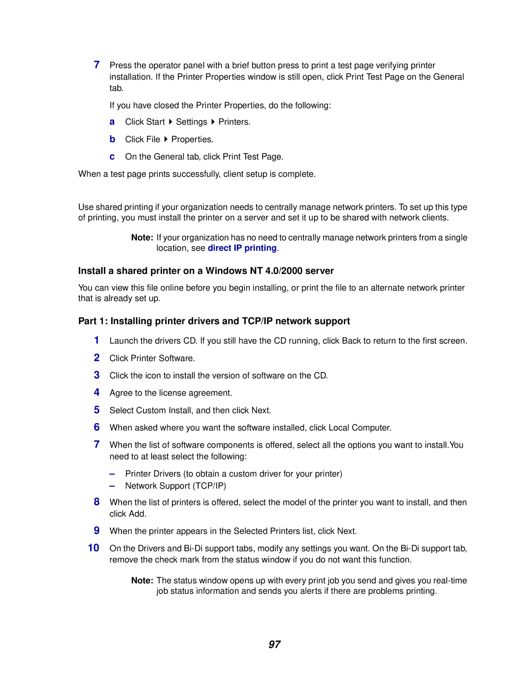 Lexmark E320/E322 manual Install a shared printer on a Windows NT 4.0/2000 server 