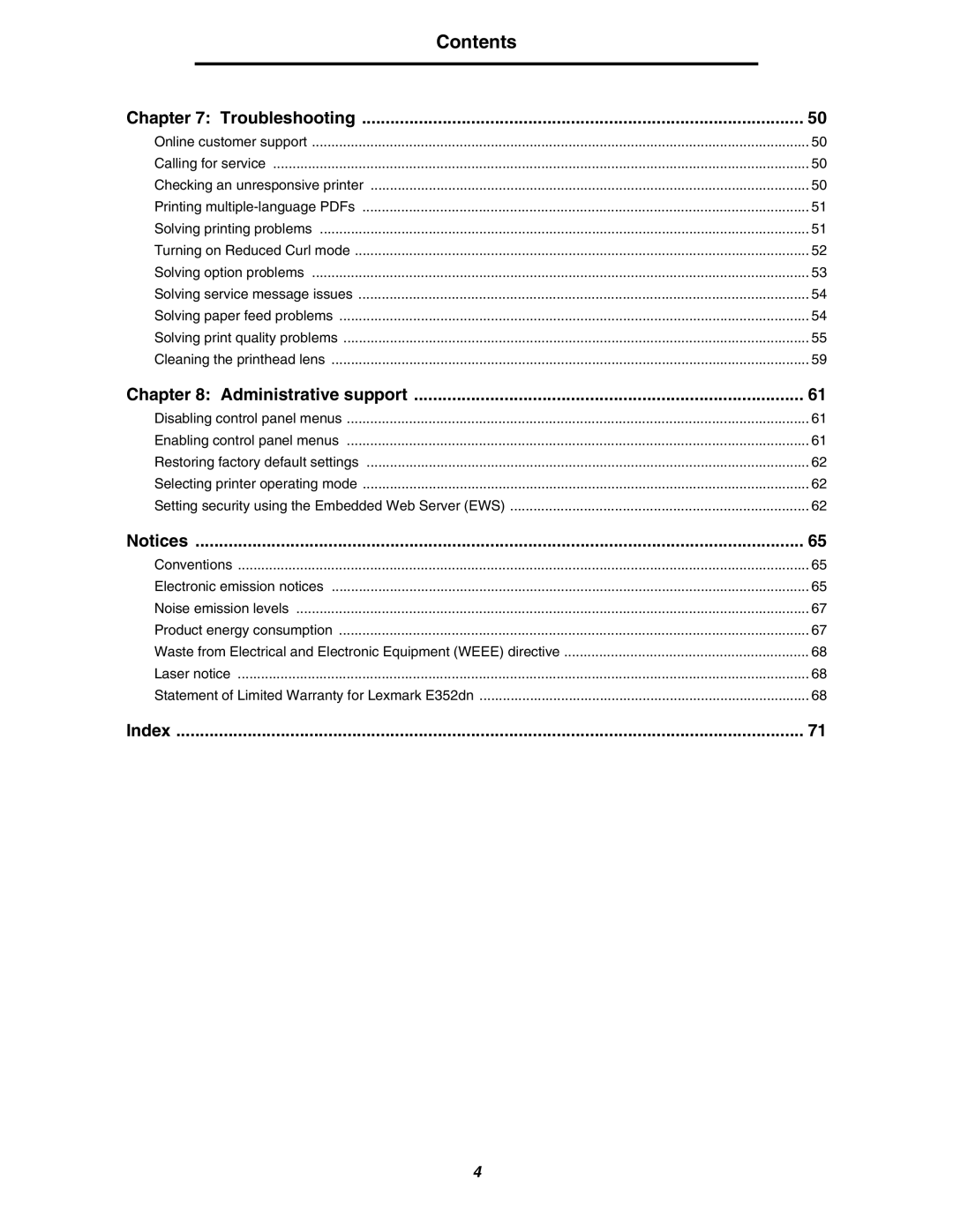 Lexmark E352DN manual Contents 