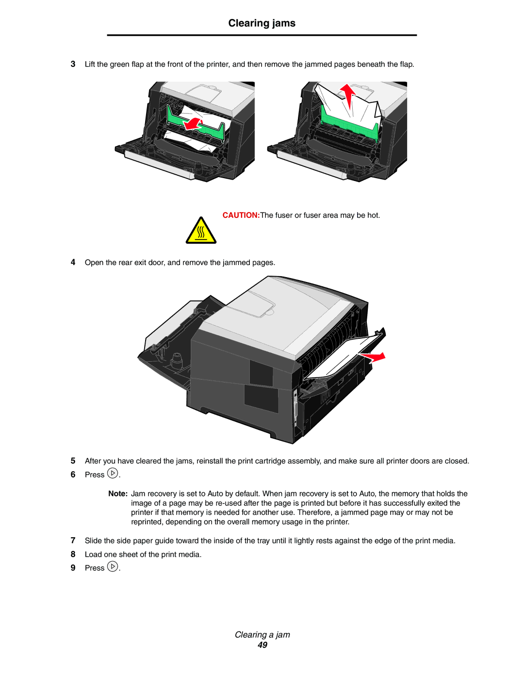 Lexmark E352DN manual Clearing jams 