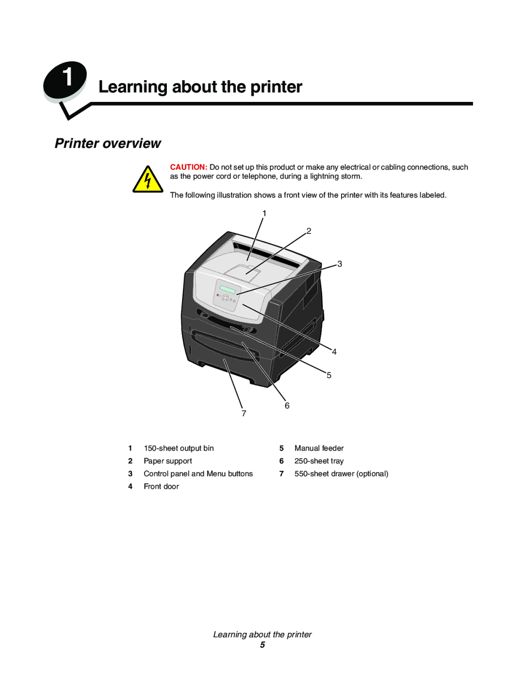 Lexmark E352DN manual Learning about the printer, Printer overview 