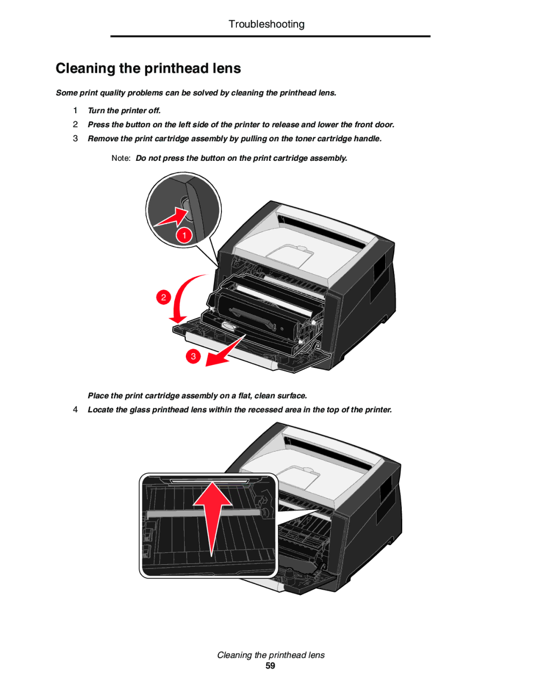 Lexmark E352DN manual Cleaning the printhead lens 