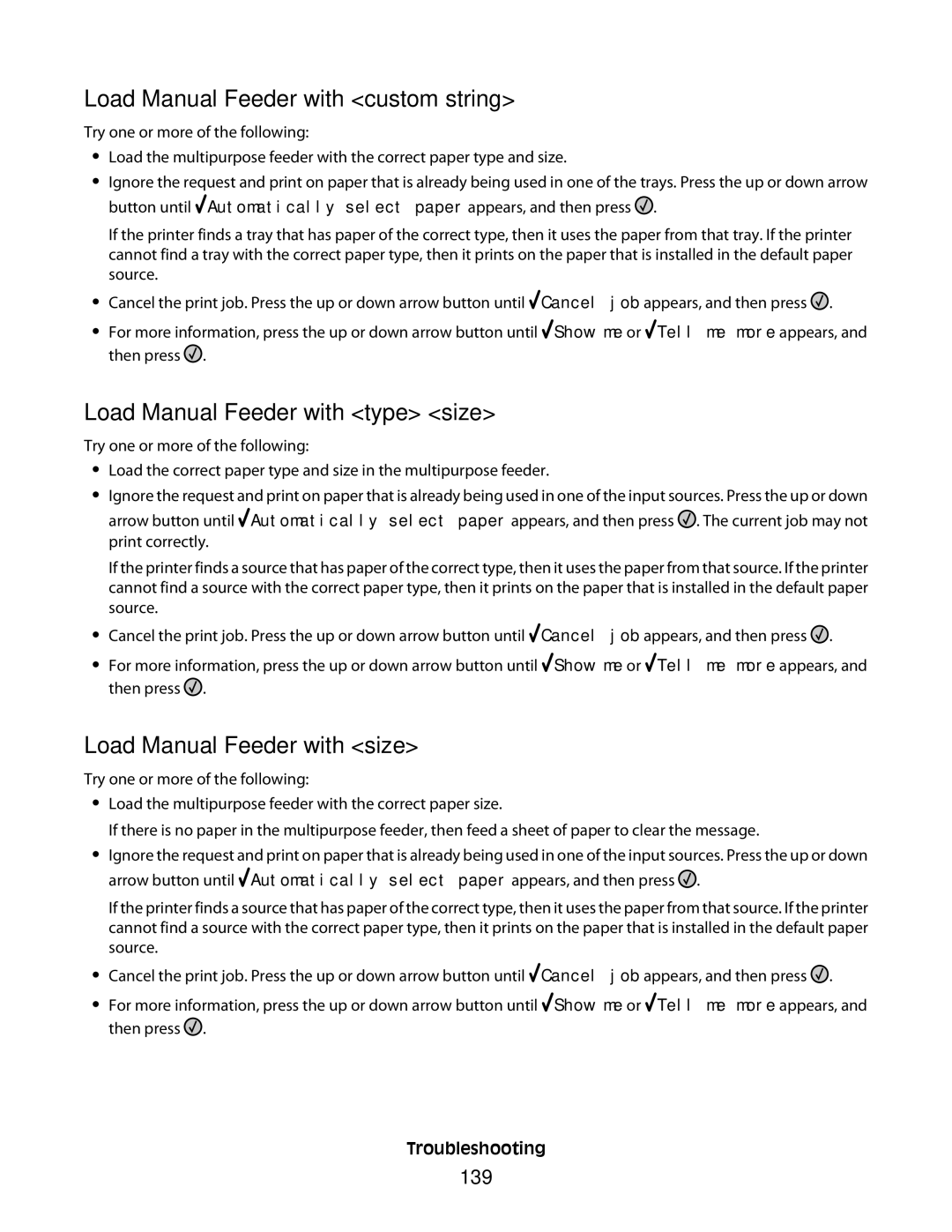 Lexmark E462dtn Load Manual Feeder with custom string, Load Manual Feeder with type size, Load Manual Feeder with size 