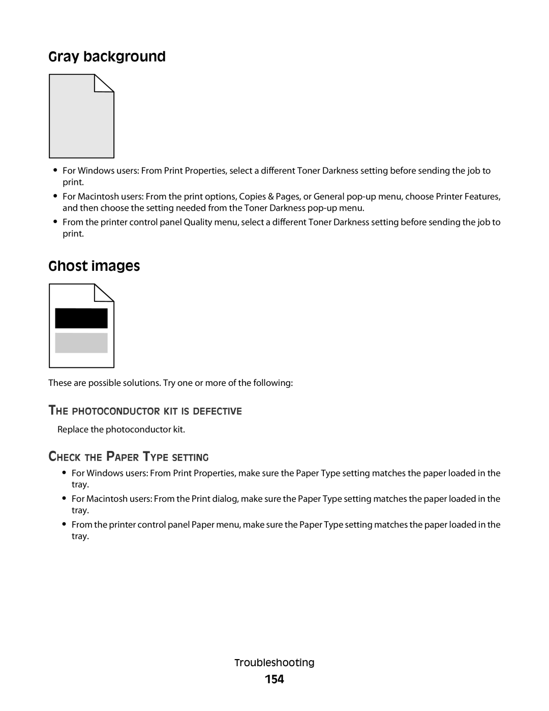 Lexmark E460dw, E462dtn manual Gray background, Ghost images, 154 