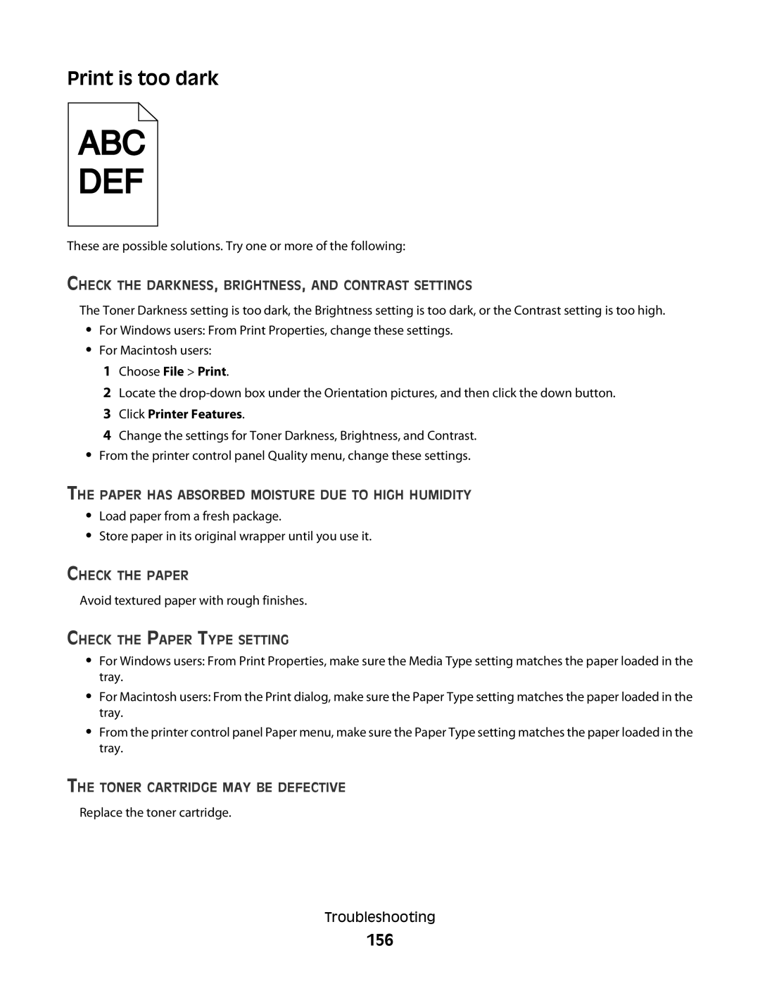 Lexmark E460dw, E462dtn manual Print is too dark, 156 