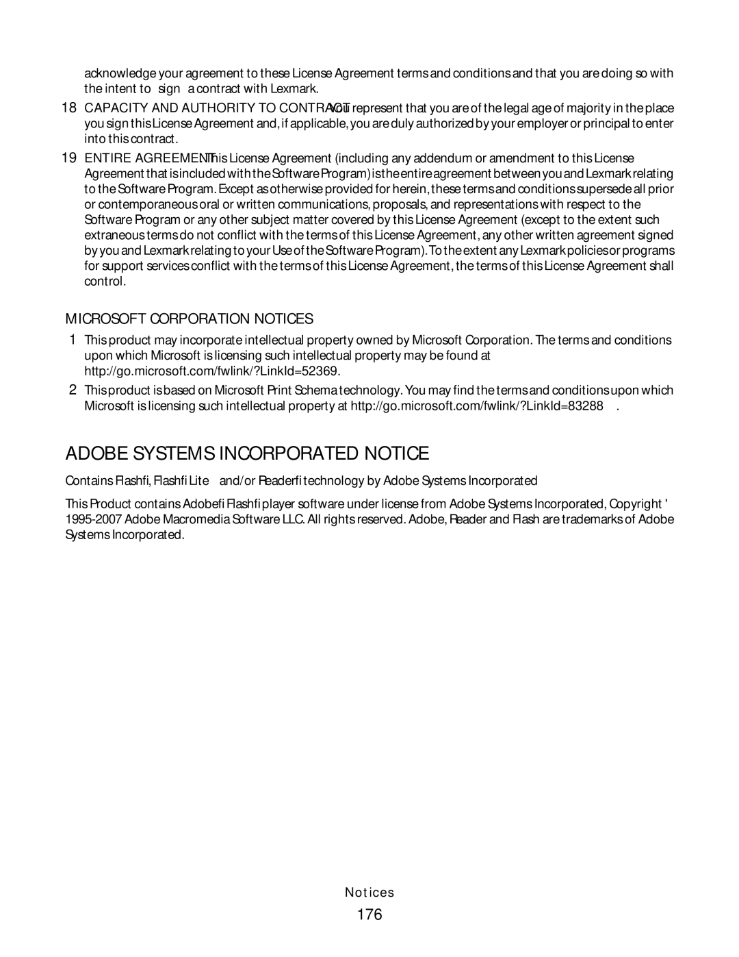 Lexmark E460dw, E462dtn manual Adobe Systems Incorporated Notice, 176 