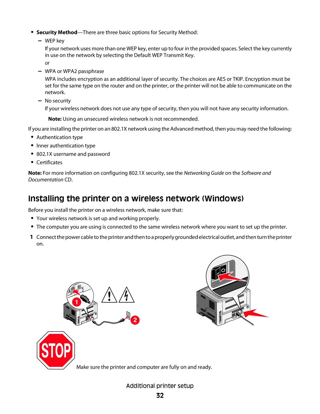 Lexmark E460dw, E462dtn manual Installing the printer on a wireless network Windows 