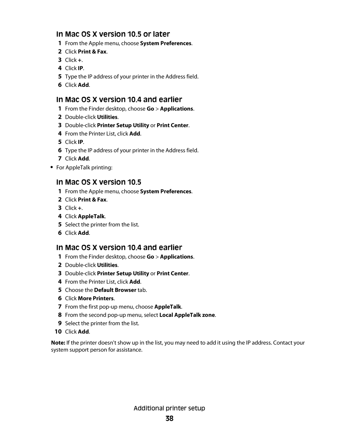 Lexmark E460dw, E462dtn manual Mac OS X version 10.5 or later, Mac OS X version 10.4 and earlier 