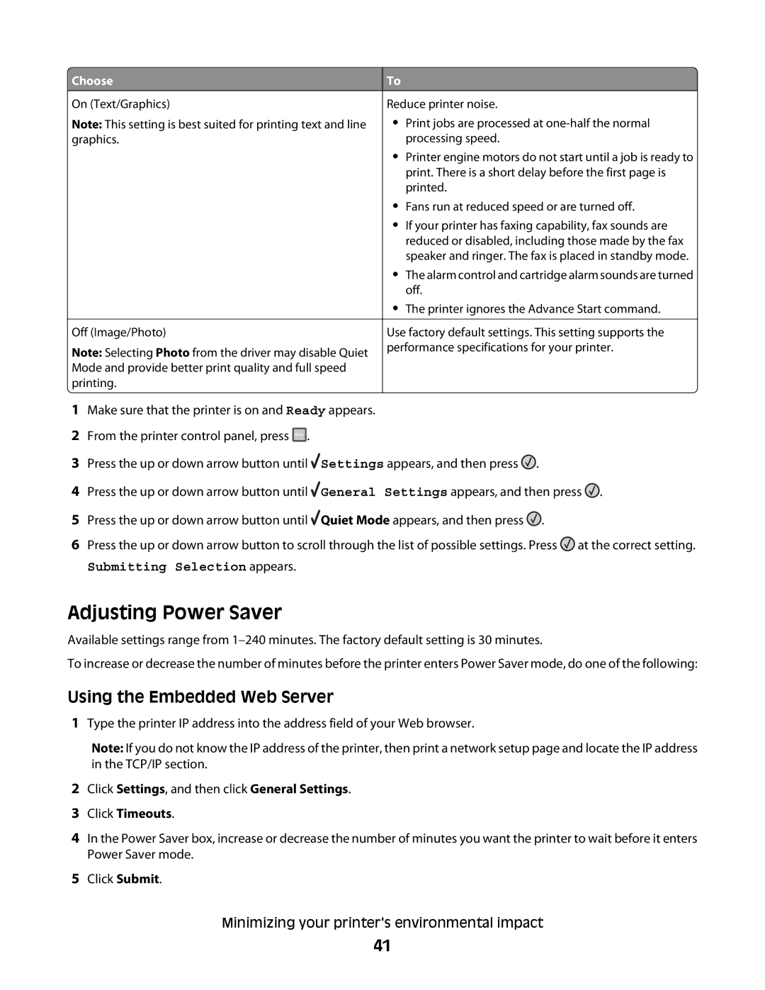 Lexmark E462dtn, E460dw manual Adjusting Power Saver, Using the Embedded Web Server 