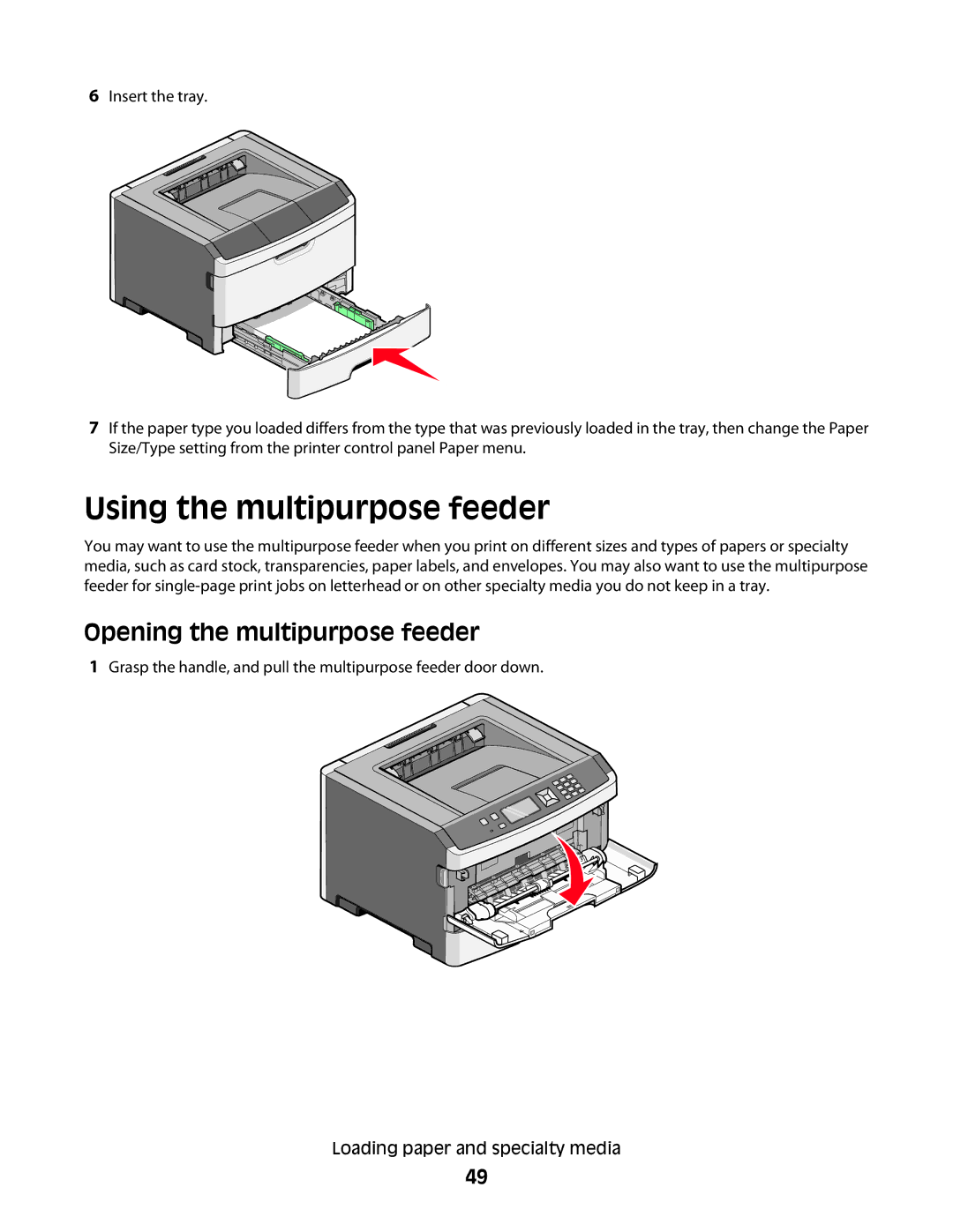 Lexmark E462dtn, E460dw manual Using the multipurpose feeder, Opening the multipurpose feeder 