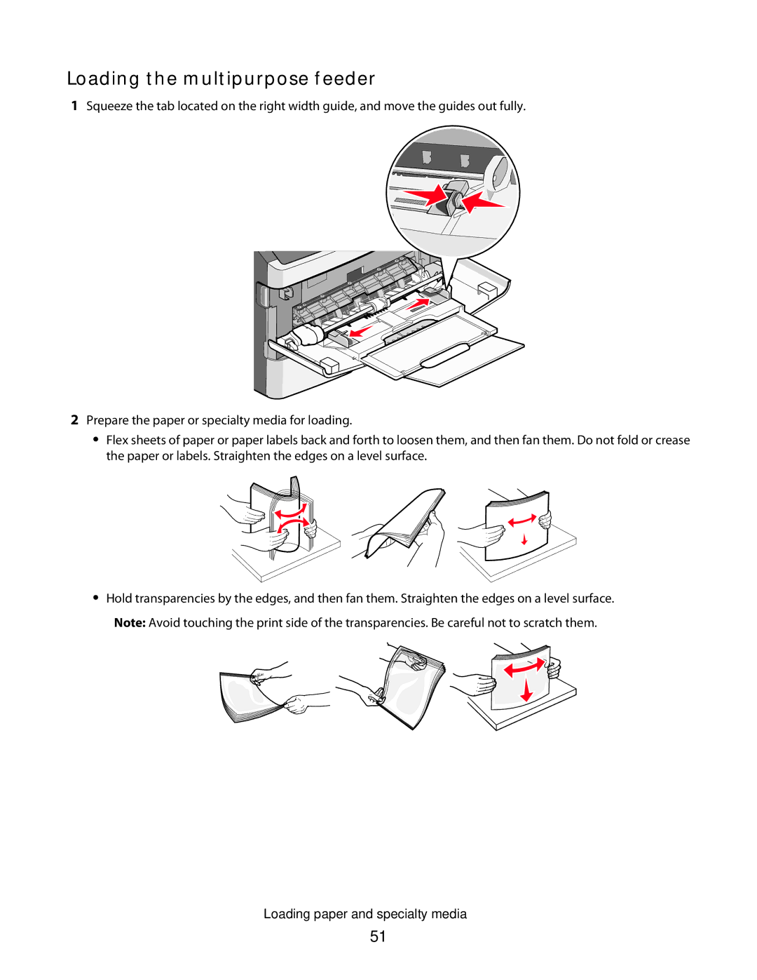 Lexmark E462dtn, E460dw manual Loading the multipurpose feeder 