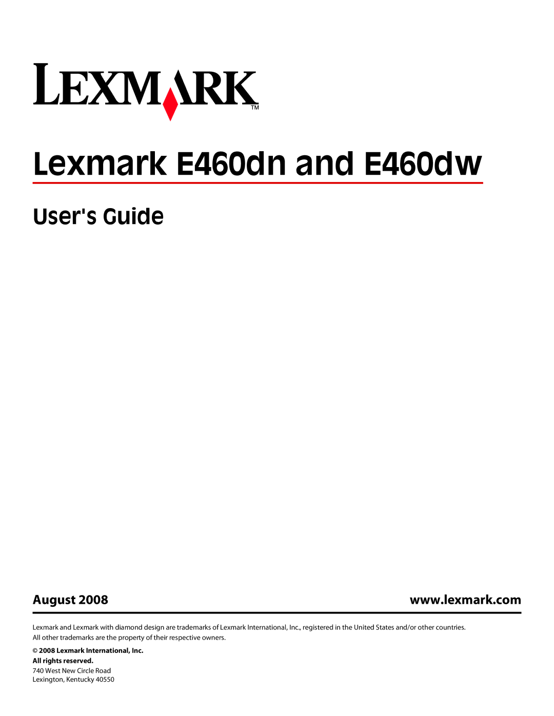 Lexmark E460dw manual Users Guide, August 