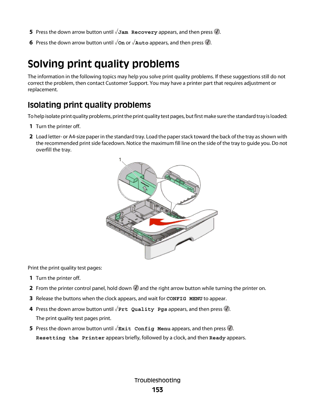 Lexmark E460dw manual Solving print quality problems, Isolating print quality problems, 153 