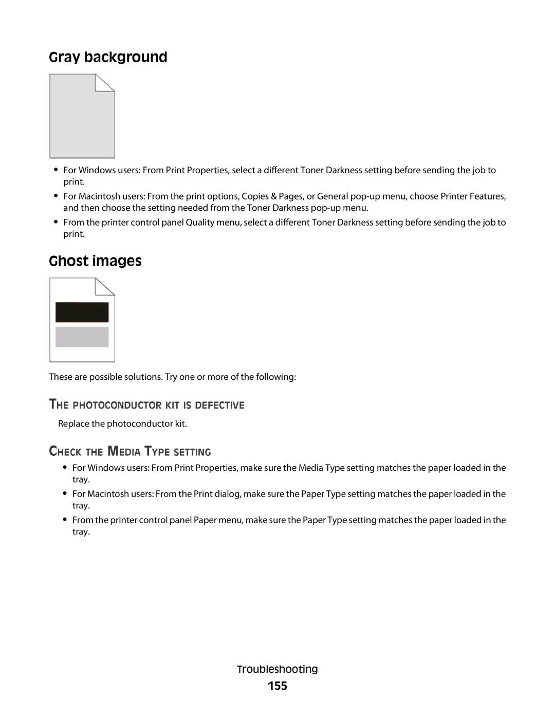 Lexmark E460dw manual Gray background, Ghost images, 155 