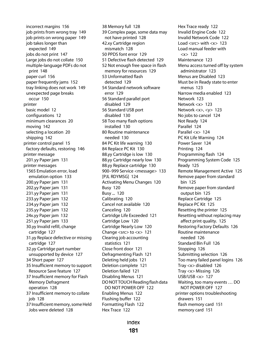 Lexmark E460dw manual 181, Printer messages 