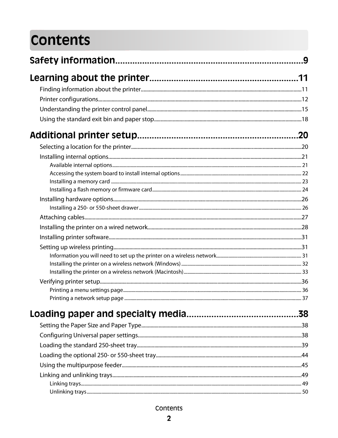 Lexmark E460dw manual Contents 