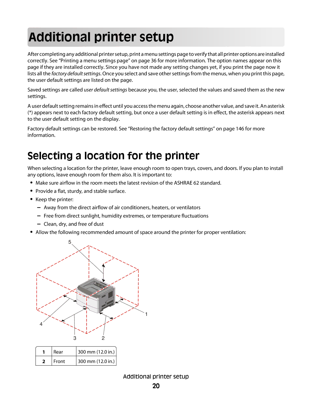 Lexmark E460dw manual Add itional p rinter se t up, Selecting a location for the printer 