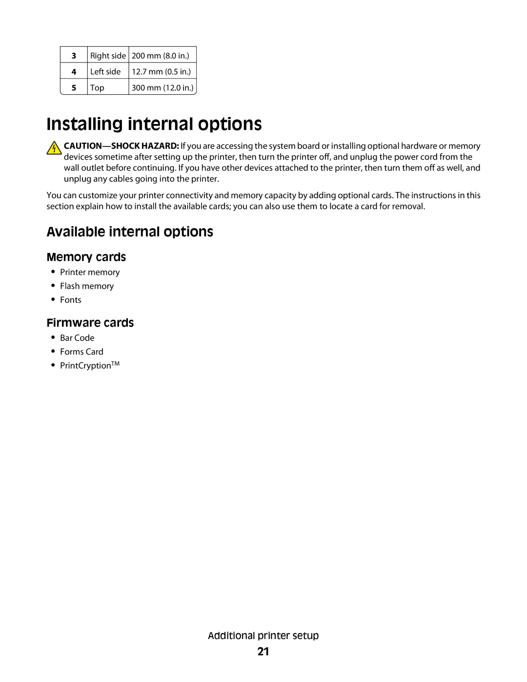 Lexmark E460dw manual Installing internal options, Available internal options, Memory cards, Firmware cards 