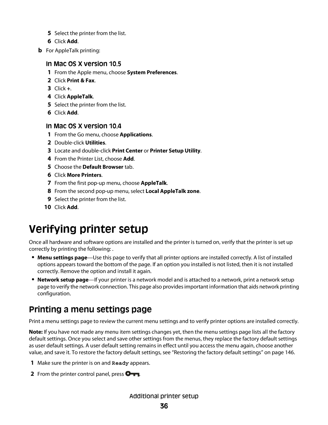 Lexmark E460dw manual Verifying printer setup, Printing a menu settings 