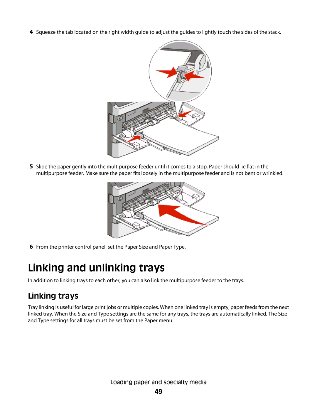 Lexmark E460dw manual Linking and unlinking trays, Linking trays 