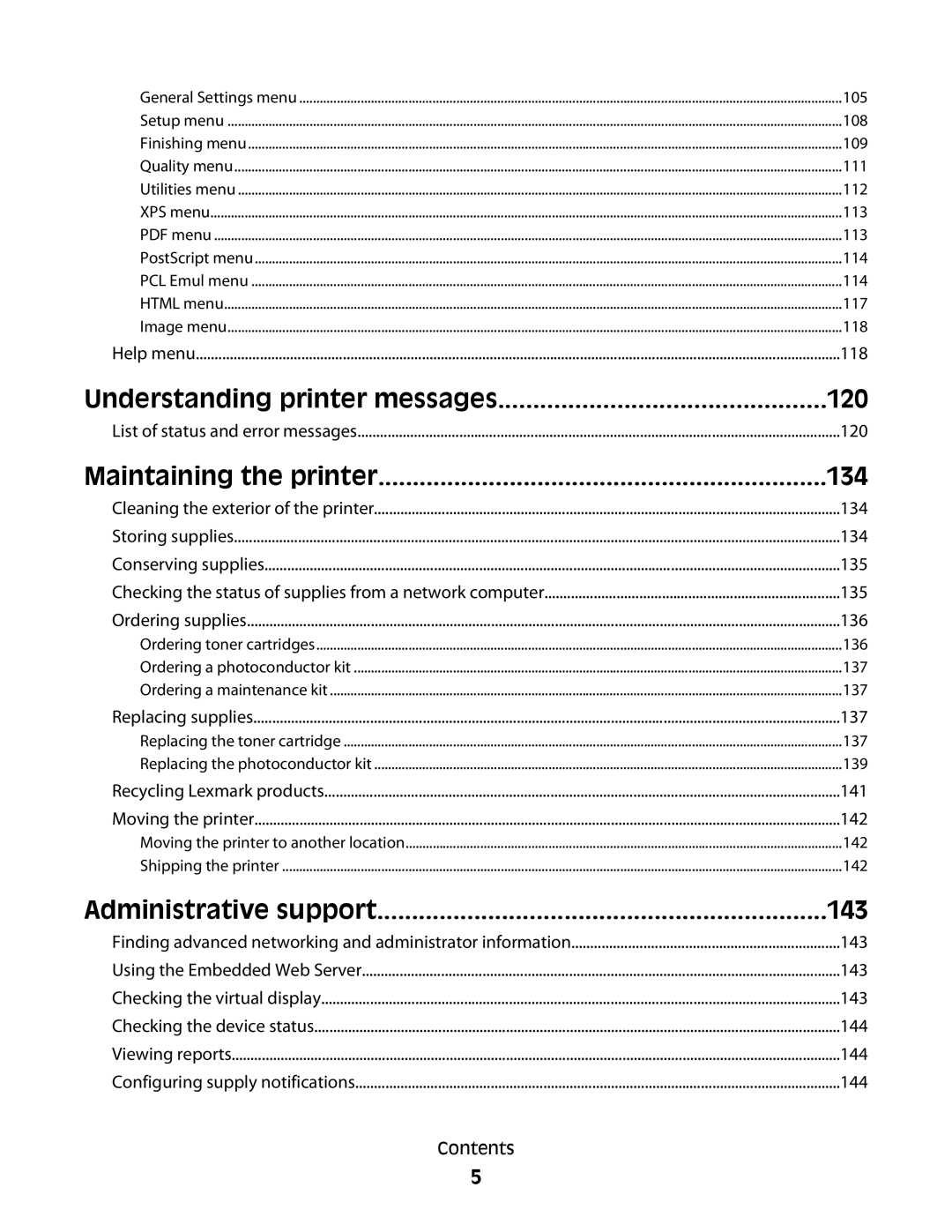 Lexmark E460dw manual 120, 134, 143 