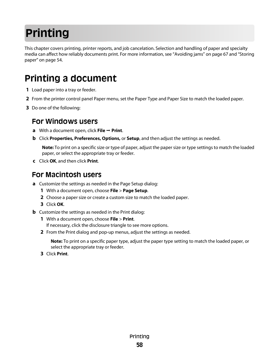 Lexmark E460dw manual Prin ting, Printing a document 