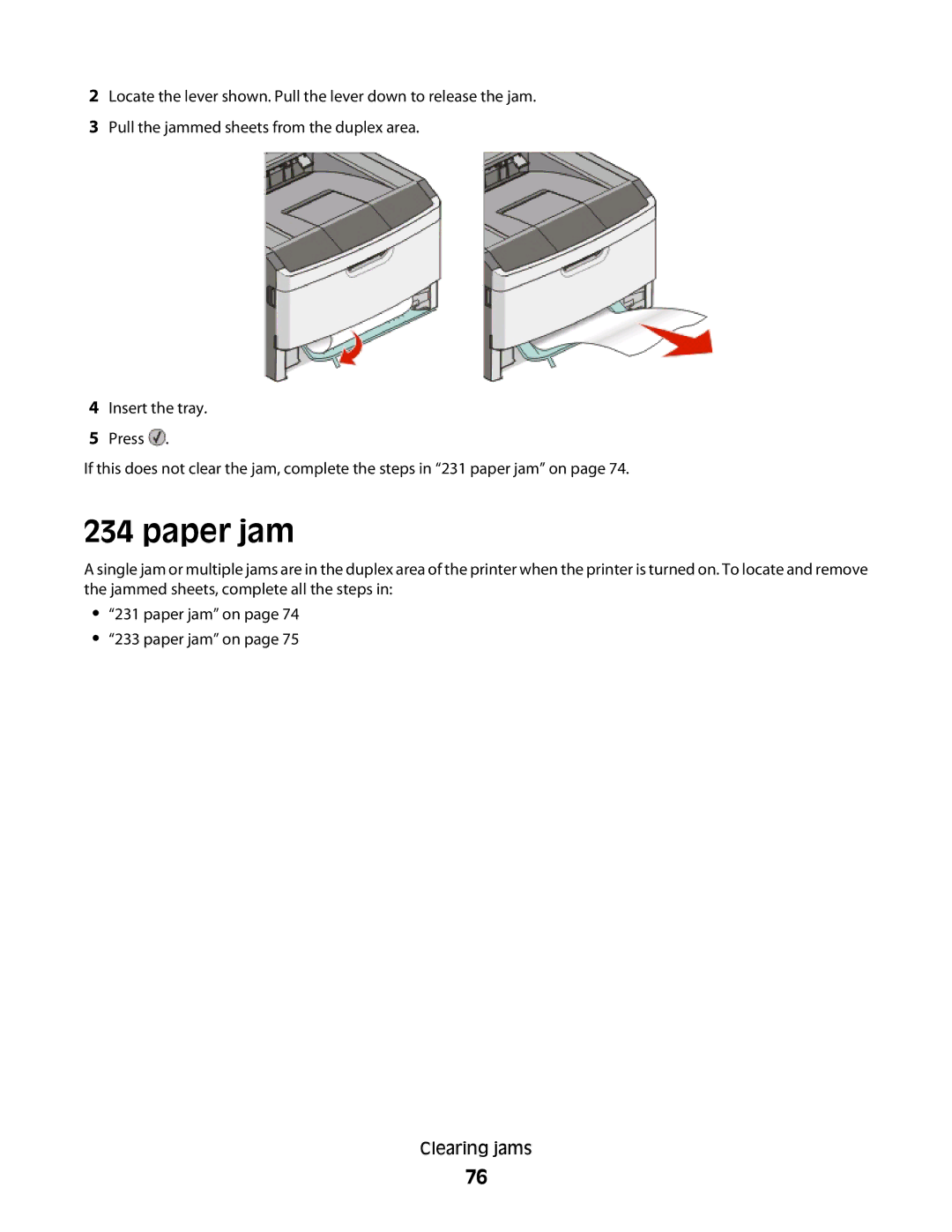 Lexmark E460dw manual Paper jam 