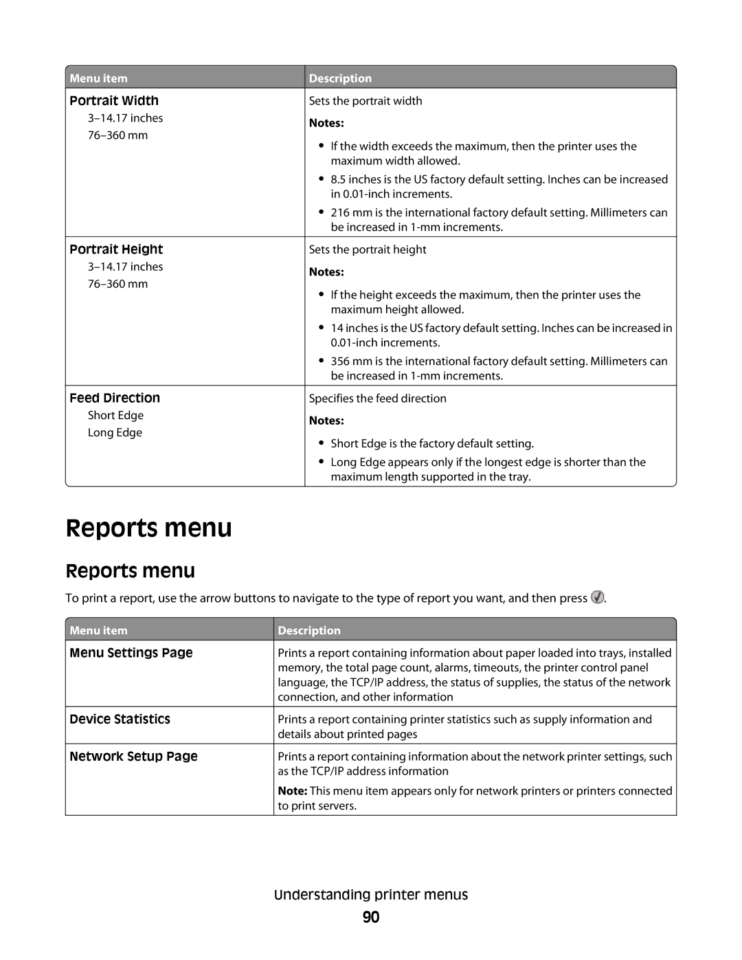 Lexmark E460dw manual Reports menu 