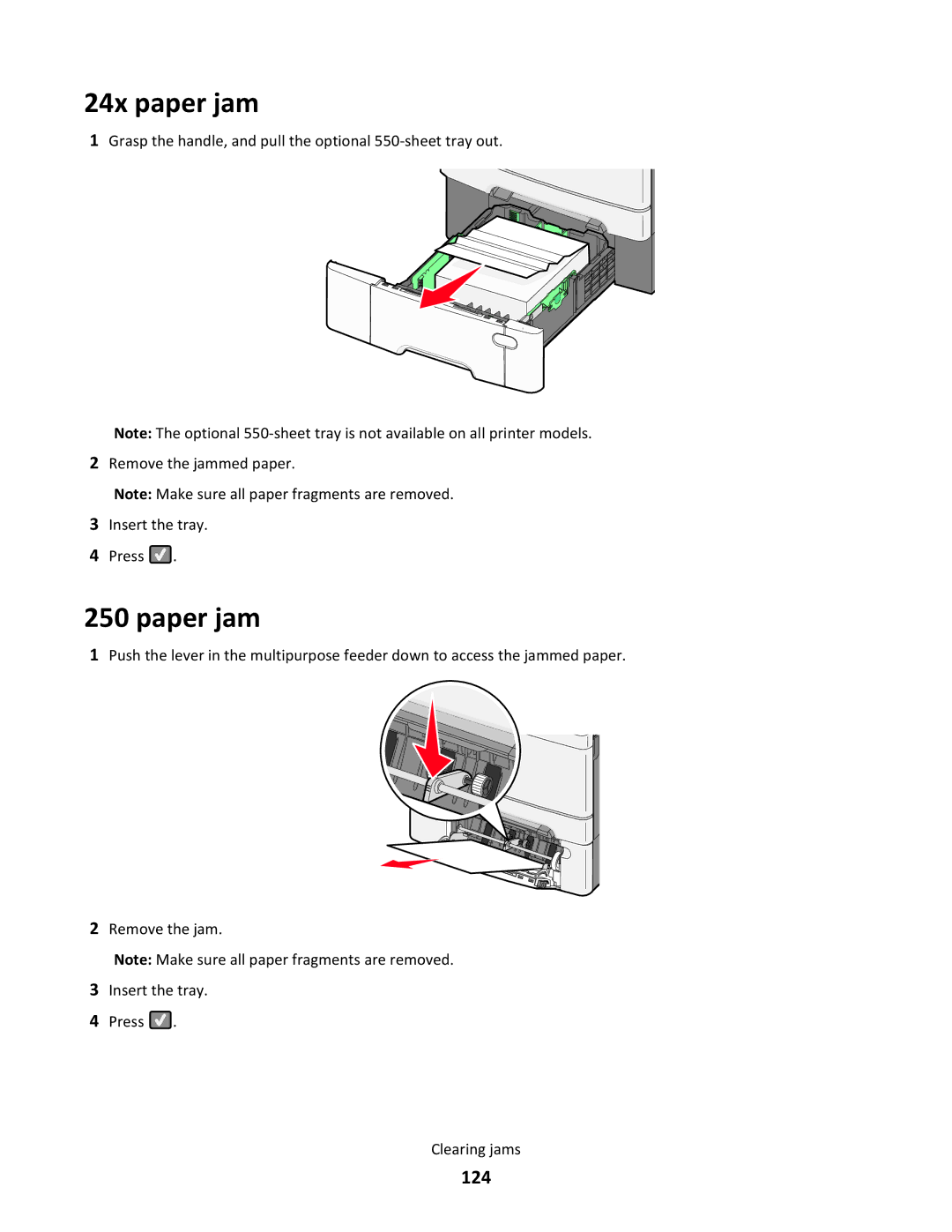 Lexmark 43W, gd2, gd1, dn1, dn2, 439, 430, 544dn, 544n, 5025, 26C0104, 26C0000, 26C0050, xd2, 26C0106, xd1 24x paper jam, Paper jam, 124 