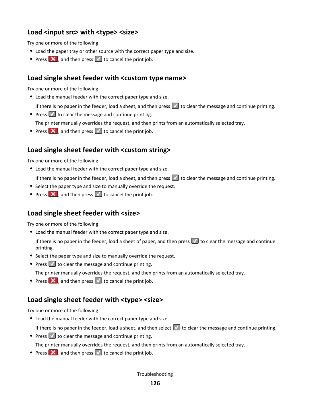 Lexmark 430, gd2, gd1, dn1, dn2, 43W, 439, 544dn Load input src with type size, Load single sheet feeder with custom type name 