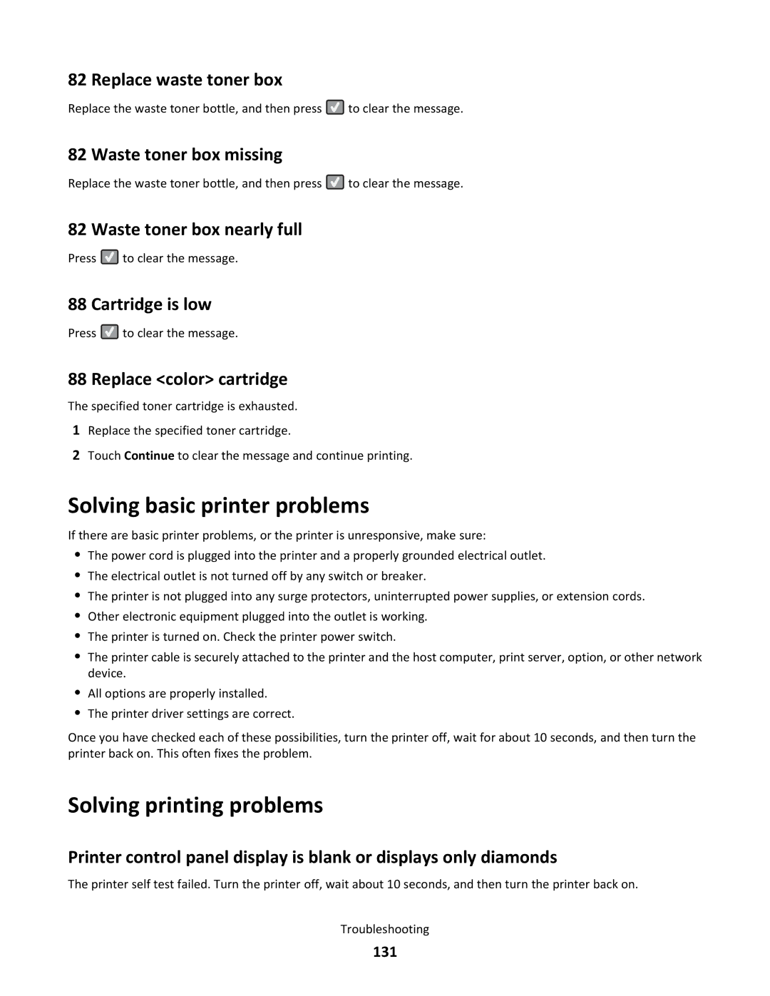 Lexmark 26C0000, gd2, gd1, dn1, dn2, 43W, 439, 430, 544dn, 544n, 5025, xd2 Solving basic printer problems, Solving printing problems 