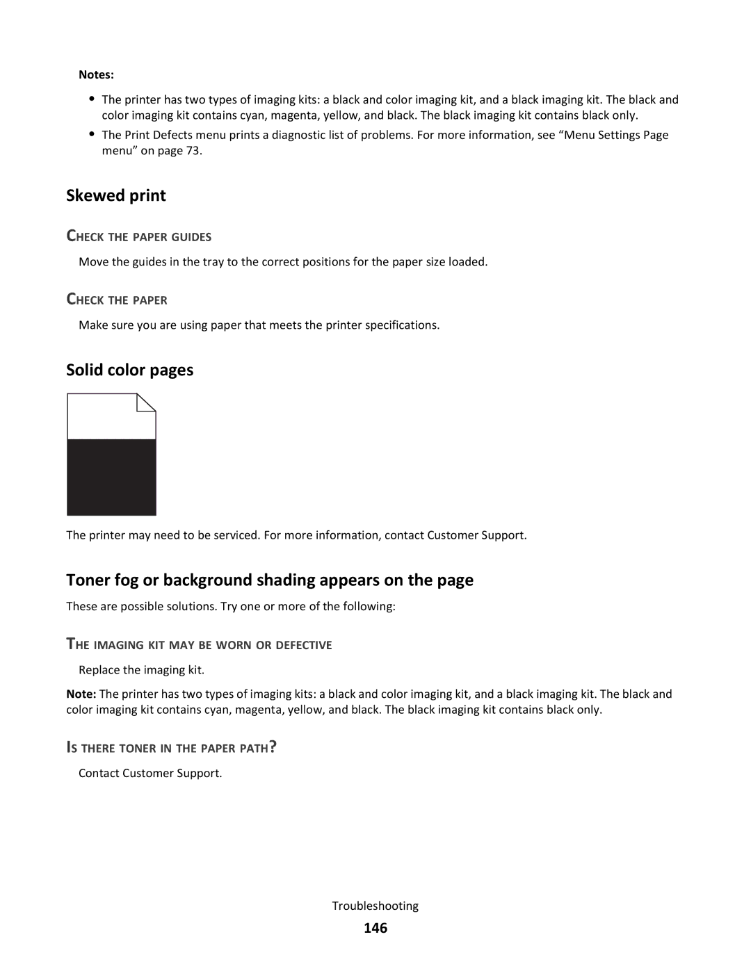 Lexmark gt2, gd2, gd1, dn1, dn2, 43W, 439, 430 Skewed print, Solid color pages, Toner fog or background shading appears on, 146 