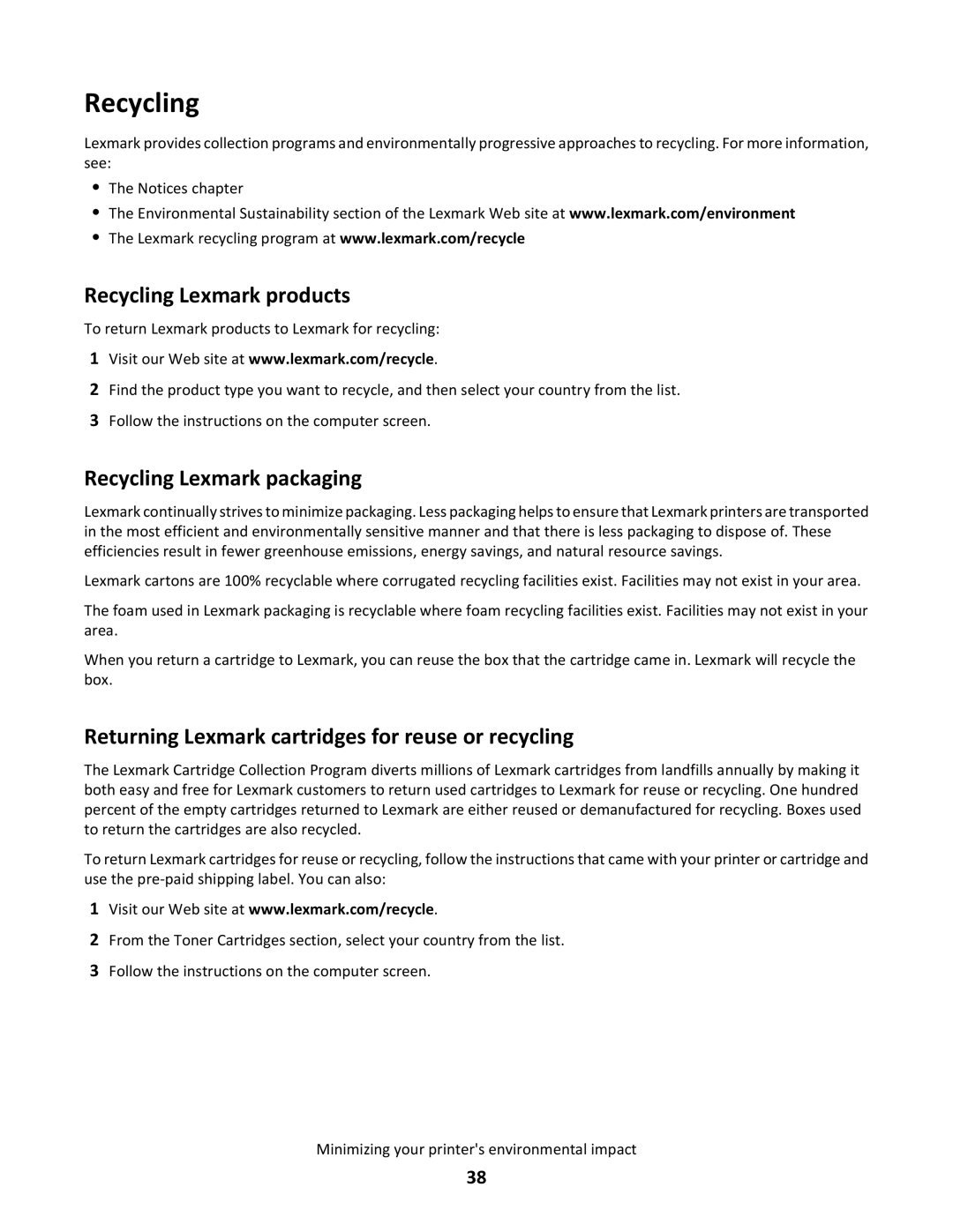 Lexmark 544n, gd2, gd1, dn1, dn2, 43W, 439, 430, 544dn, 5025, 26C0104 Recycling Lexmark products, Recycling Lexmark packaging 