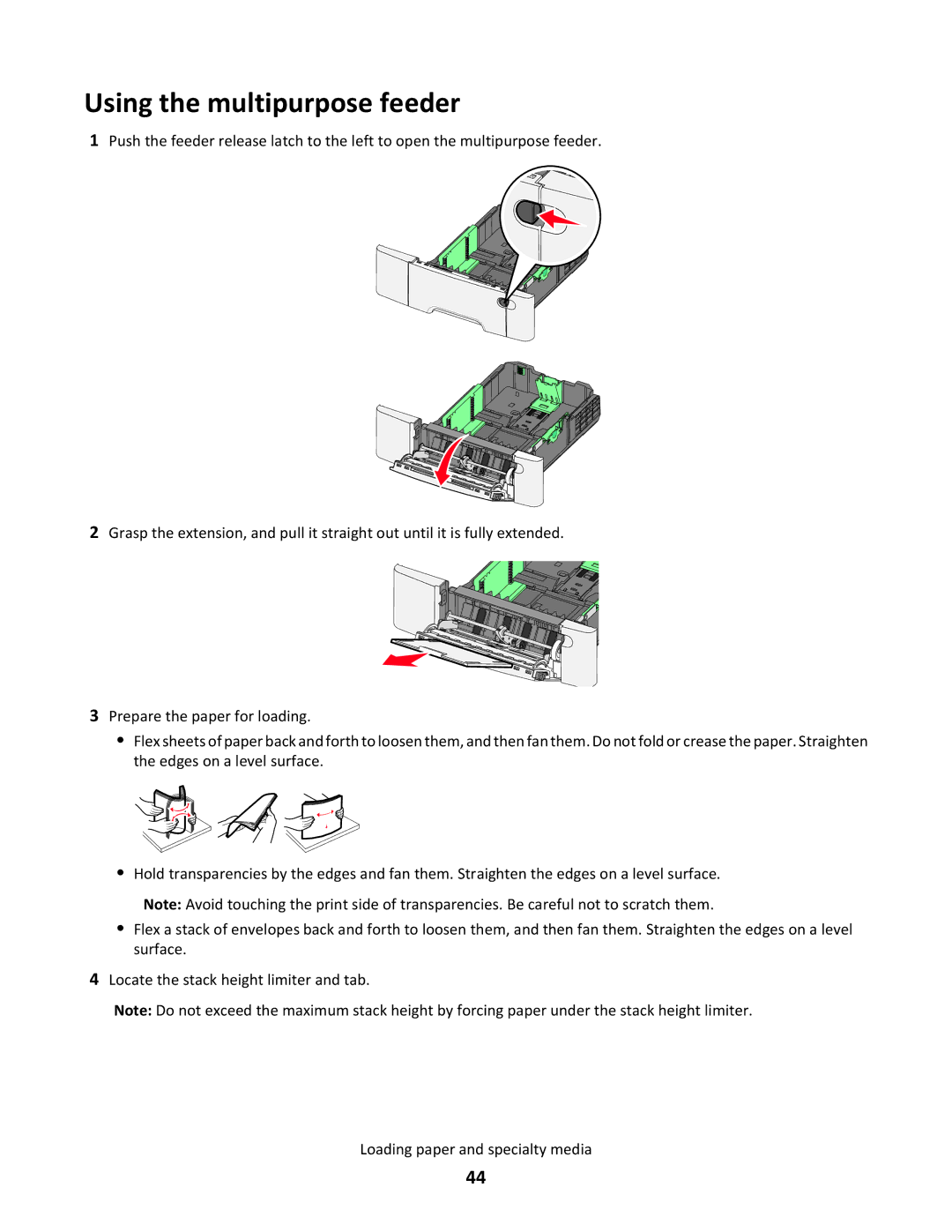 Lexmark 26C0106, gd2, gd1, dn1, dn2, 43W, 439, 430, 544dn, 544n, 5025, 26C0104, 26C0000, 26C0050, xd2, xd1 Using the multipurpose feeder 