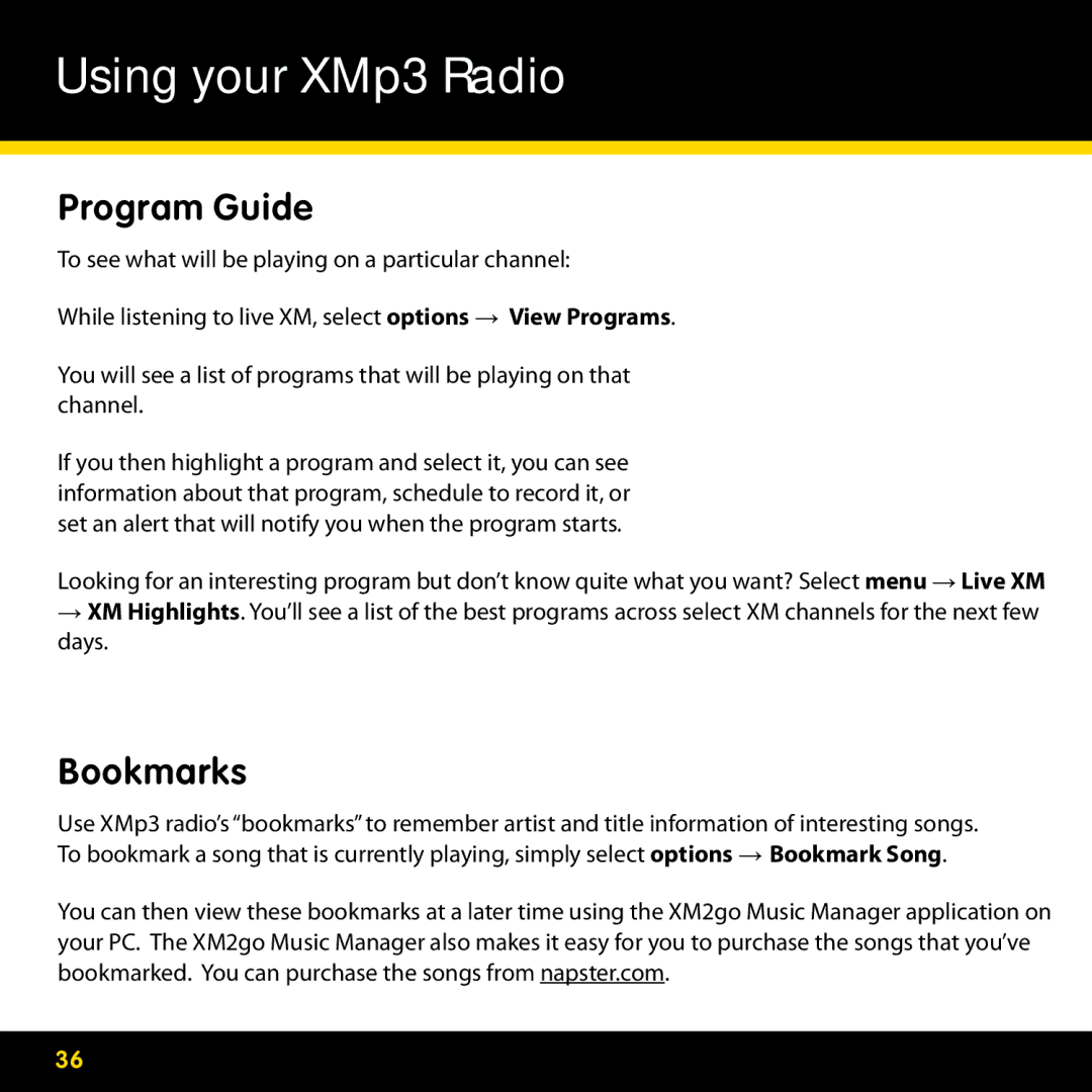 Lexmark GEX-XMP3 manual Program Guide, Bookmarks 