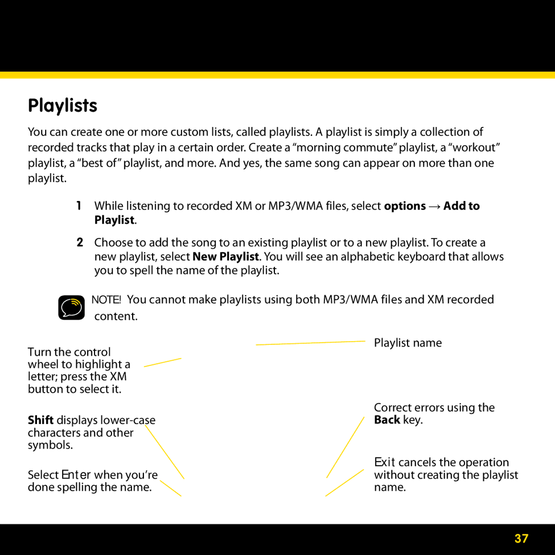 Lexmark GEX-XMP3 manual Playlists, Back key 