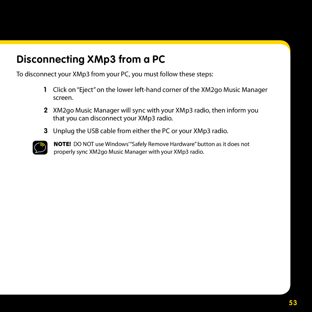 Lexmark GEX-XMP3 manual Disconnecting XMp3 from a PC 