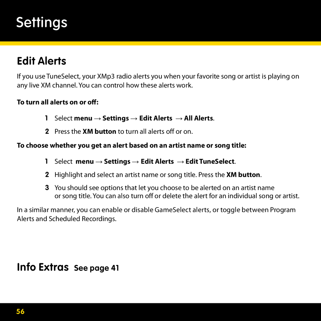 Lexmark GEX-XMP3 manual Edit Alerts, Info Extras See 