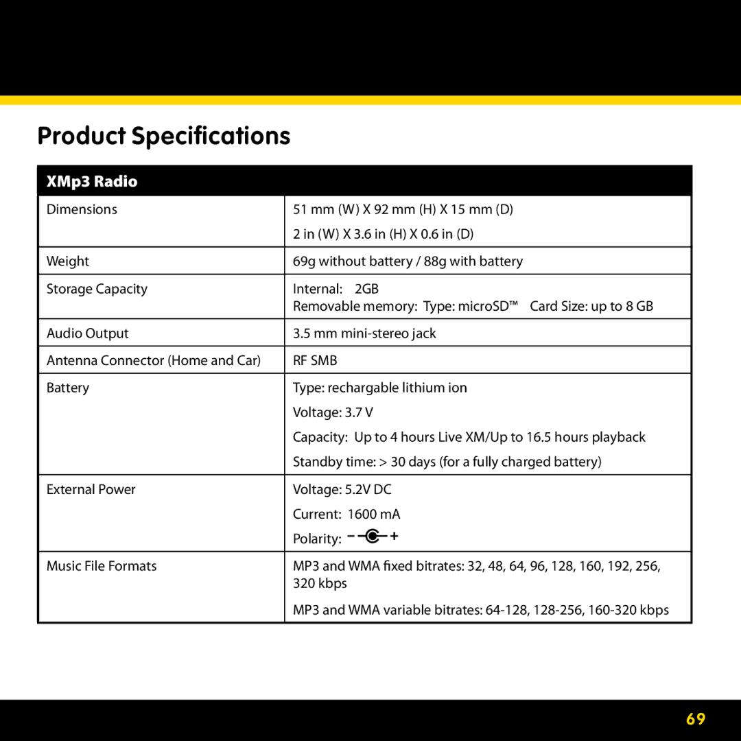 Lexmark GEX-XMP3 manual Product Specifications, XMp3 Radio 