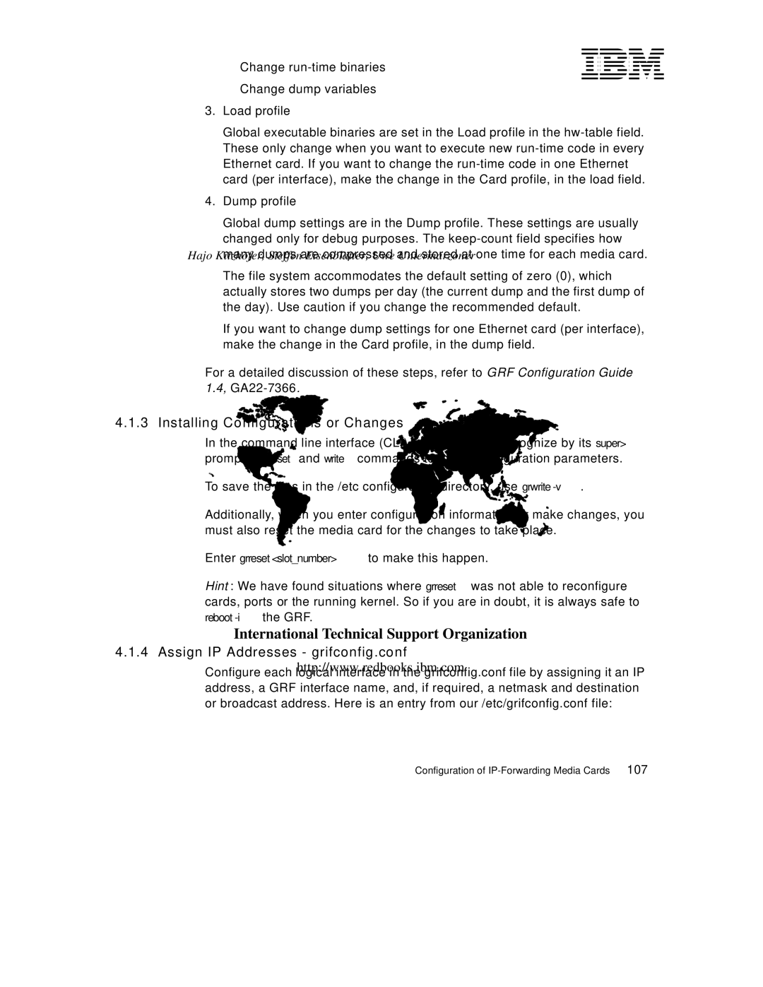 Lexmark IBM 9077 manual Installing Configurations or Changes, Assign IP Addresses grifconfig.conf, 107 