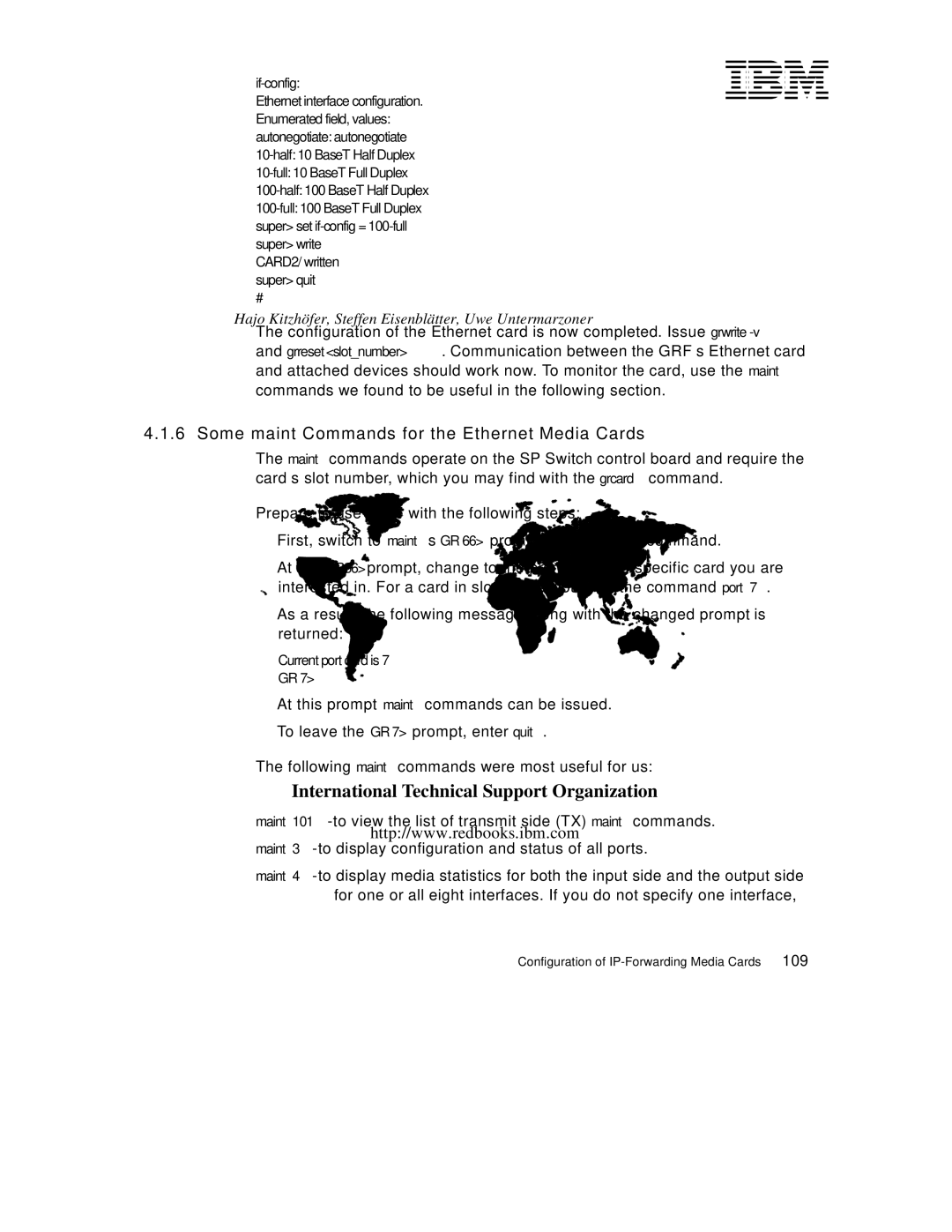 Lexmark IBM 9077 manual Some maint Commands for the Ethernet Media Cards, 109 