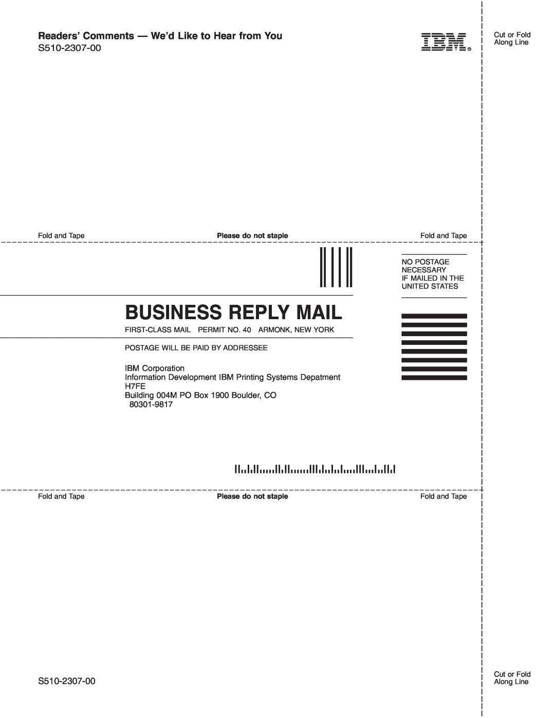Lexmark Infoprint 1116 Business Reply Mail, Readers’ Comments - We’d Like to Hear from You, Please do not staple 